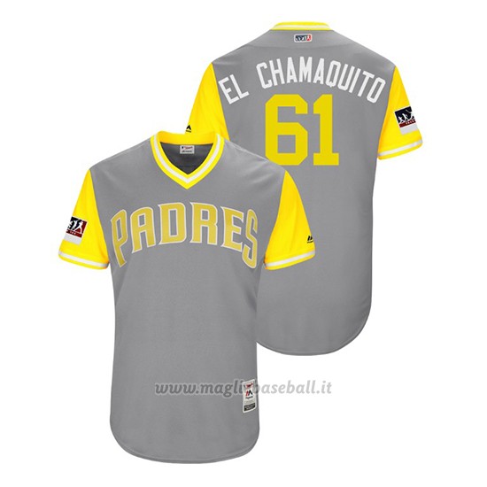 Maglia Baseball Uomo San Diego Padres Luis Perdomo 2018 Llws Players Weekend El Chamaquito Grigio